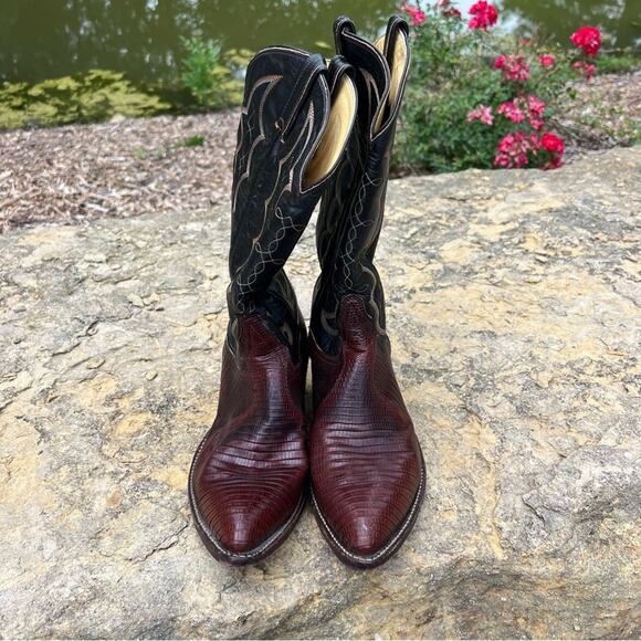 Vintage Tony Lama Black Label Exotic Lizard Leather Cowboy Boots 8 EE 86635 - Picture 9 of 10